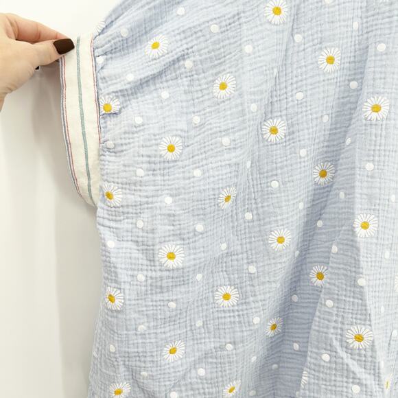 Easel Womens Boho Spring Gauzy Striped Daisy Floral Printed Top Size 1X Blue - Picture 5 of 10